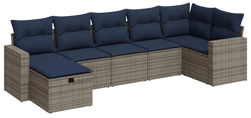 3325407 vidaXL Градински диван с възглавници, 7 части, полиратан, сив