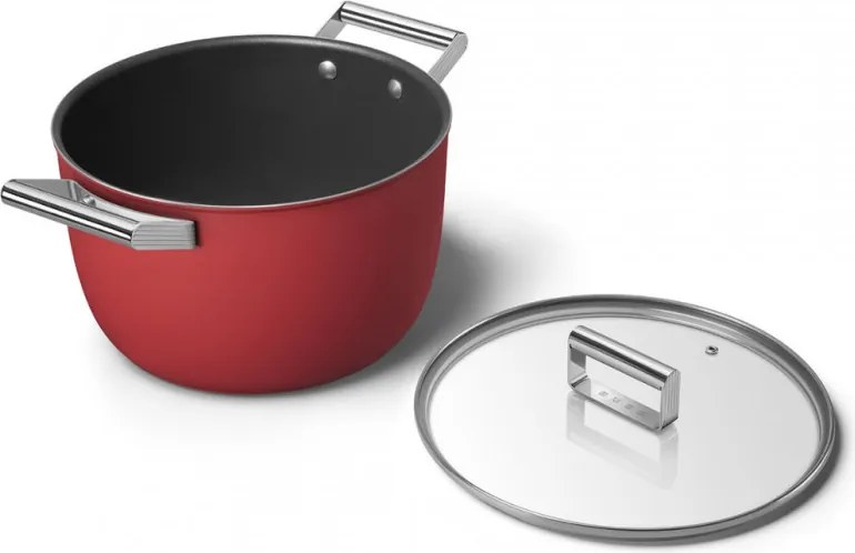 Тенджера SMEG CKFC2611RDM, 7.7 л, Ø26 см, Тефлоново покритие, До 250°C, Индукция, Червен