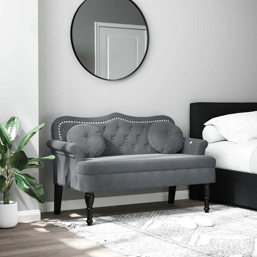 372141 vidaXL Пейка с възглавници, тъмносива, 120,5x65x75 см, кадифе