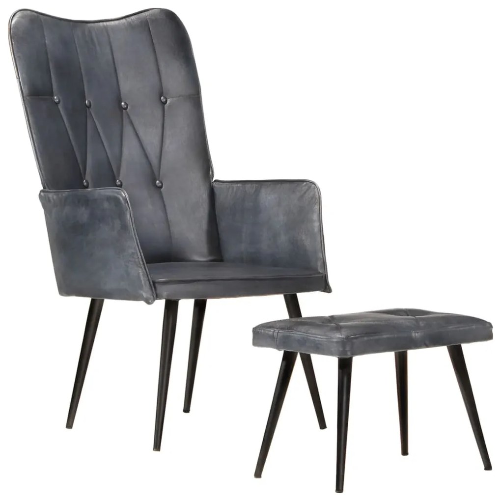 Sonata H Wingback стол с табуретка, сив, естествена кожа