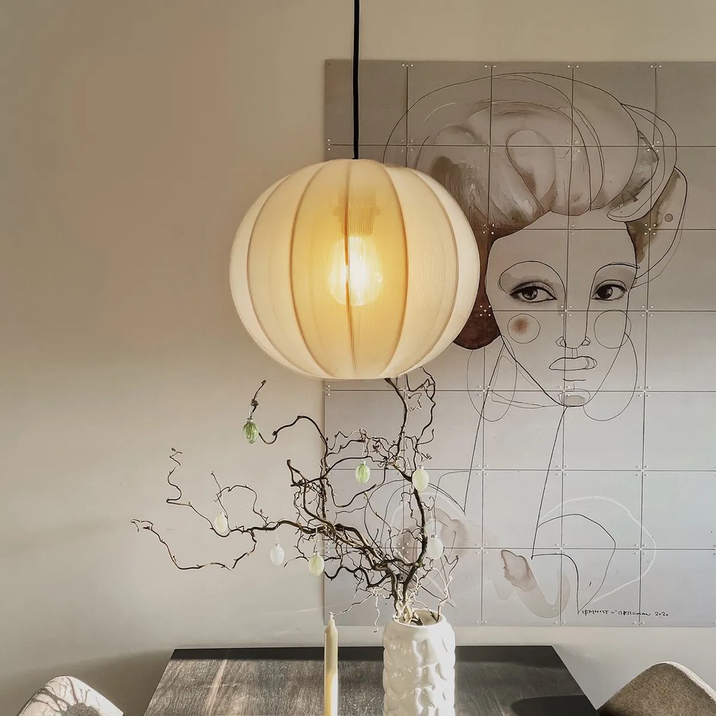 Японски висящ абажур бял копринен 30см - Plu