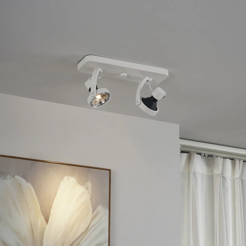 Дизайнерски таванен прожектор бял GU10 70mm 2-светлини регулируем - Vo