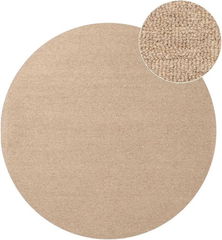 Ръчно изработен вълнен кръгъл килим в естествен цвят ø 200 cm Puristic Knots – Elle Decoration