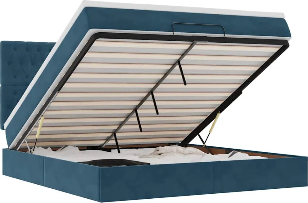 3314412 vidaXL Османска легло с матраци и LED, тъмносиньо, 180x200 см, кадифе