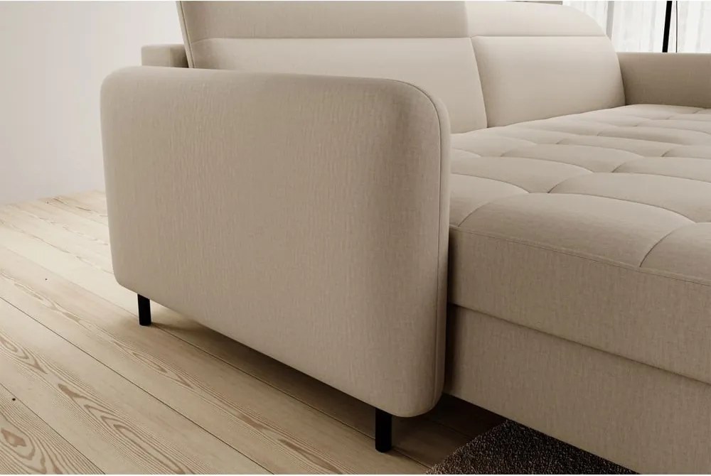 Бежов кадифен разтегателен ъглов диван с място за съхранение (ляв ъгъл) Gomsi – ELTAP