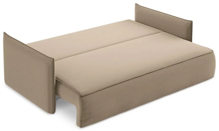 Светлокафяв кадифен разтегателен диван с място за съхранение 225 cm Hula – Makamii