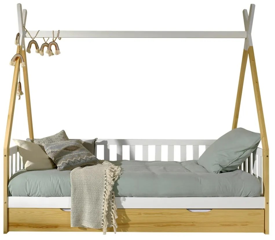 Детско легло къща от масивен бор с място за съхранение в естествен цвят 90x200 cm TIPI – Vipack