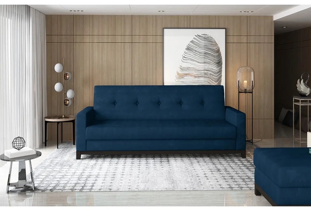 Син кадифен сгъваем/с място за съхранение диван 216 cm Selene – ELTAP