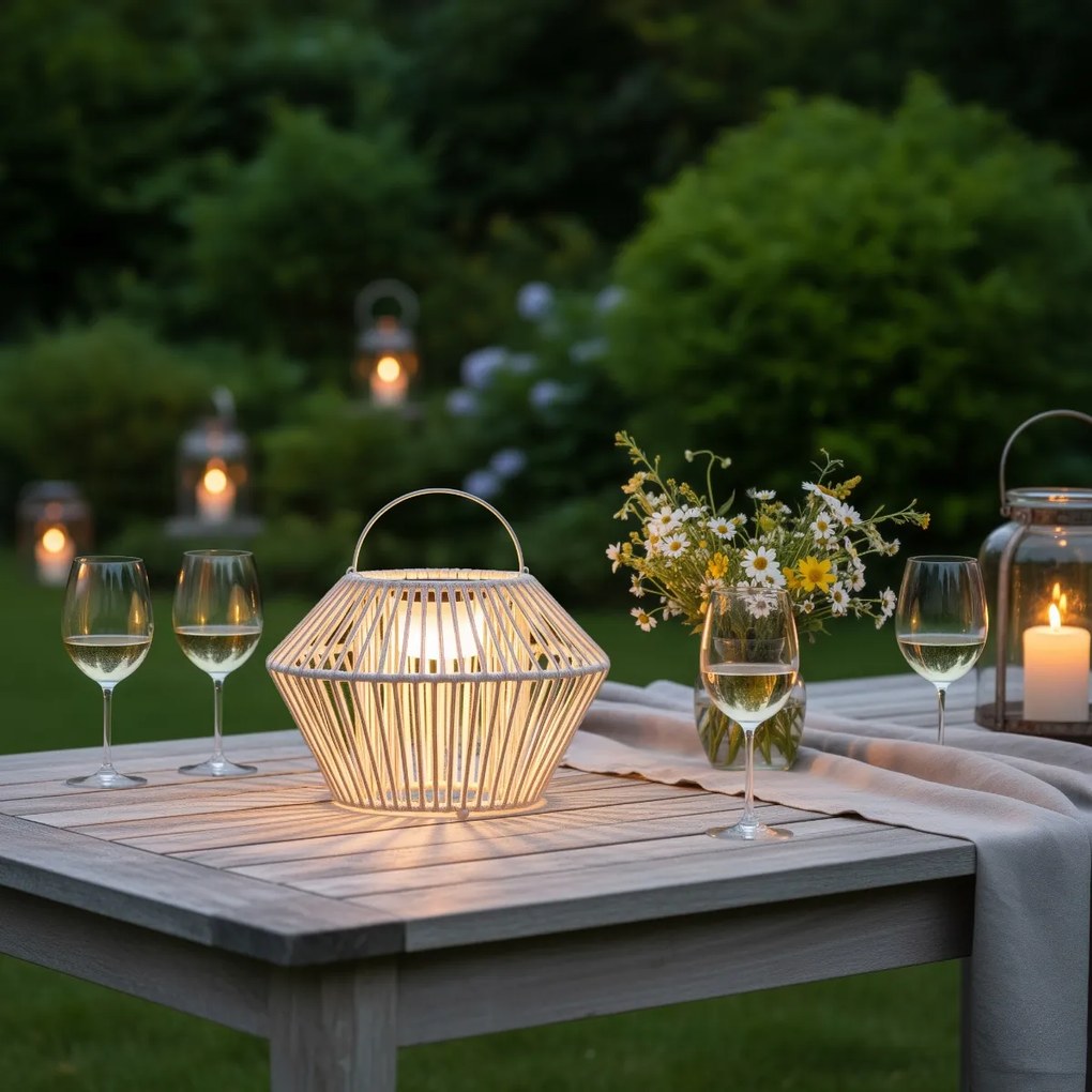 Бохемска настолна лампа бежова с LED 3-степенно димиране IP54 соларно презареждане - Duco