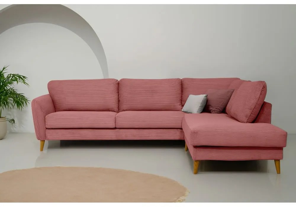 Розов ъглов диван от рипсено кадифе (десен ъгъл) Paris – Scandic