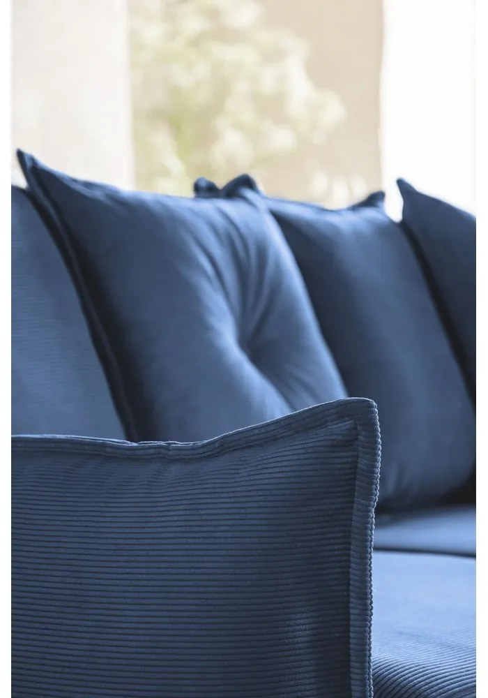 Тъмносин ъглов разтегателен диван от велур (десен ъгъл/U-образна форма) Lazy Lukka - Miuform