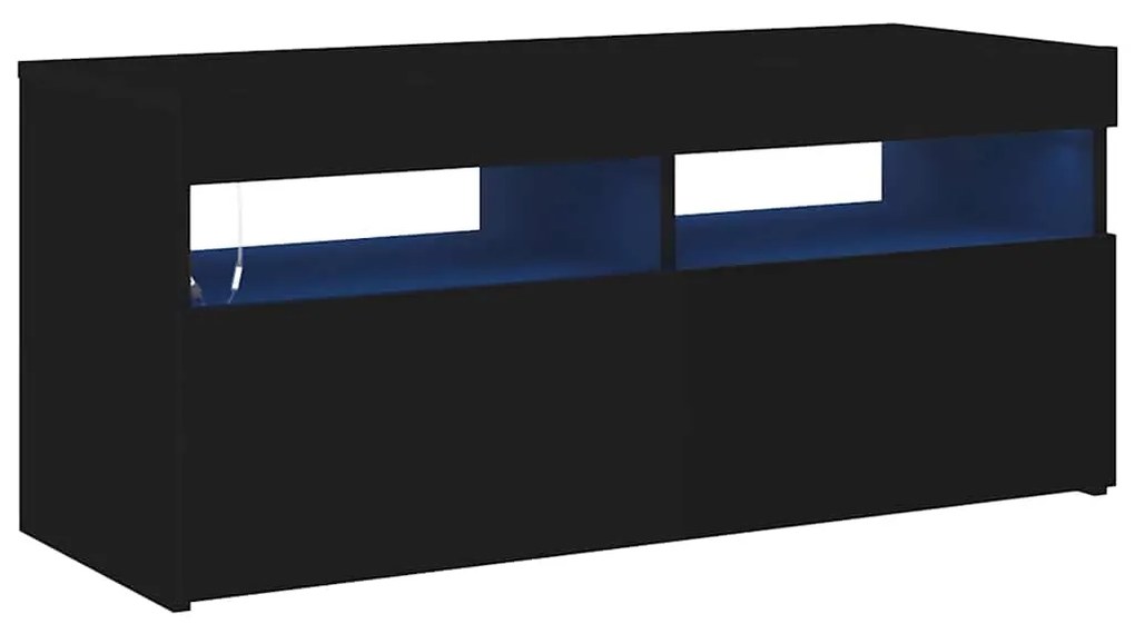 804383 vidaXL ТВ шкаф с LED осветление, черен, 90x35x40 см