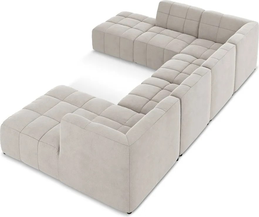 Бежов кадифен ъглов диван (U форма) Aloha – Makamii