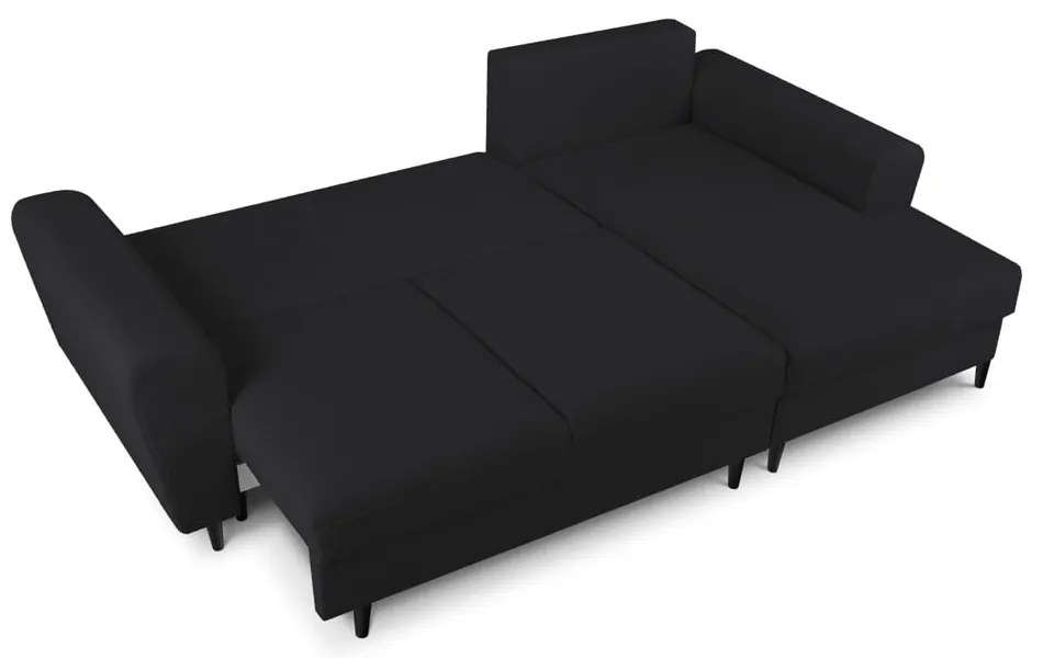 Черен разтегателен ъглов диван с място за съхранение от прежда с примки от букле (десен ъгъл) Kyoto – Cosmopolitan Design