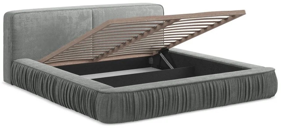 Сиво тапицирано двойно легло с място за съхранение и решетка 160x200 cm Keoni - Makamii