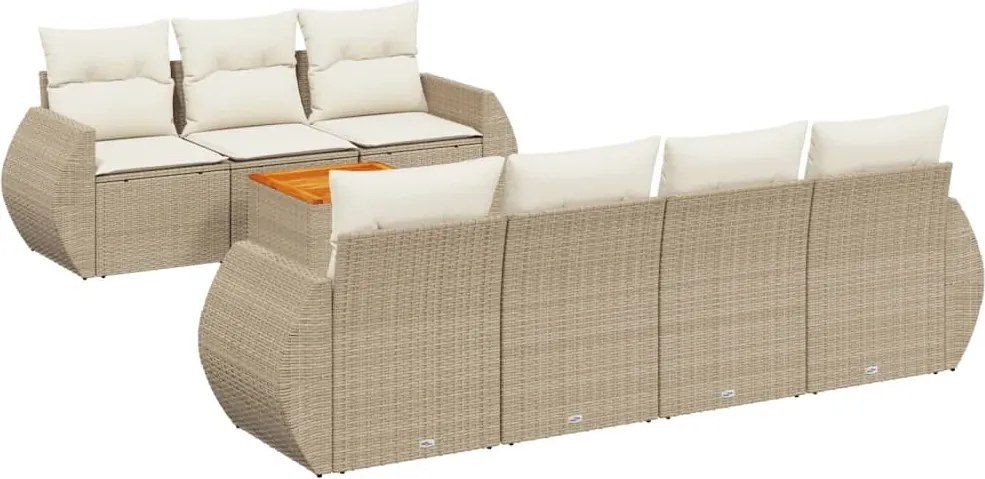 3257241 vidaXL Градински диван с възглавници, 8 части, бежов полиратан