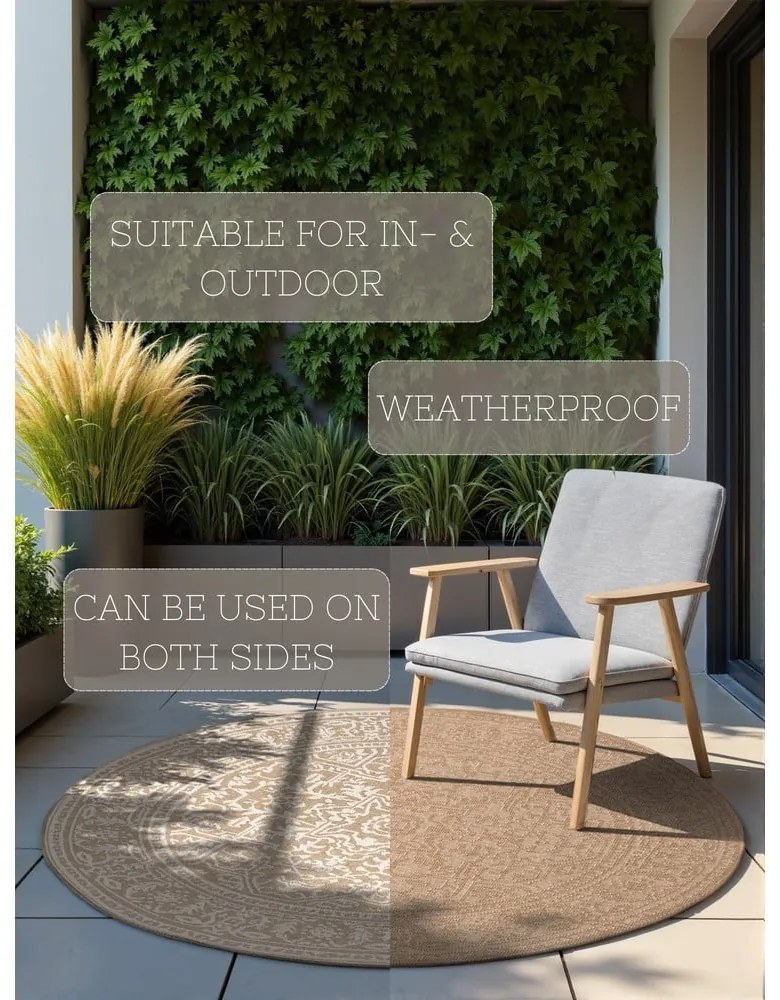 Кръгъл килим за открито и закрито в цвят слонова кост и бежово ø 160 cm Duet Kona – NORTHRUGS