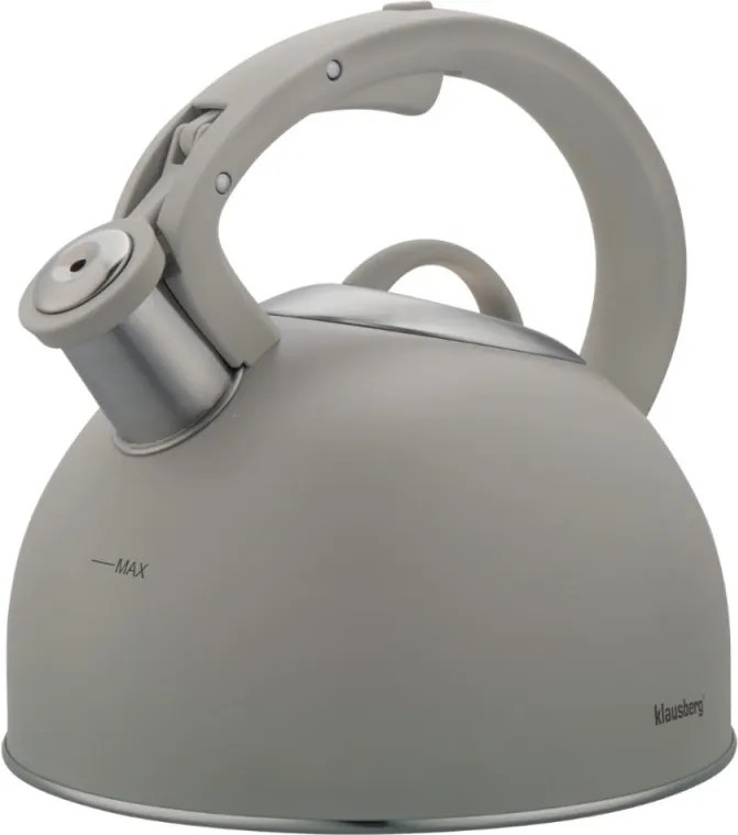 Свирещ чайник Klausberg KB 7912, 2.5 л, Дръжка с дървесен ефект, Индукция, Светлосив