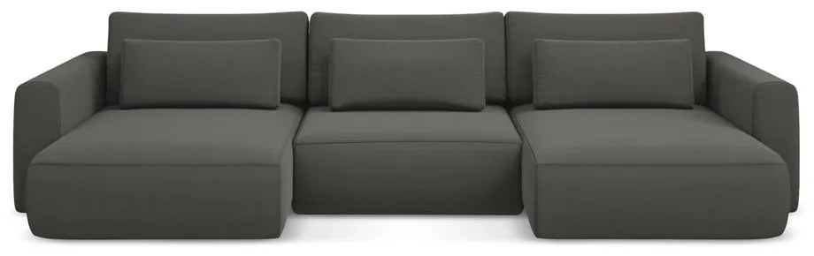 Тъмносив кадифен разтегателен ъглов диван с място за съхранение (U форма) Kapua – Makamii