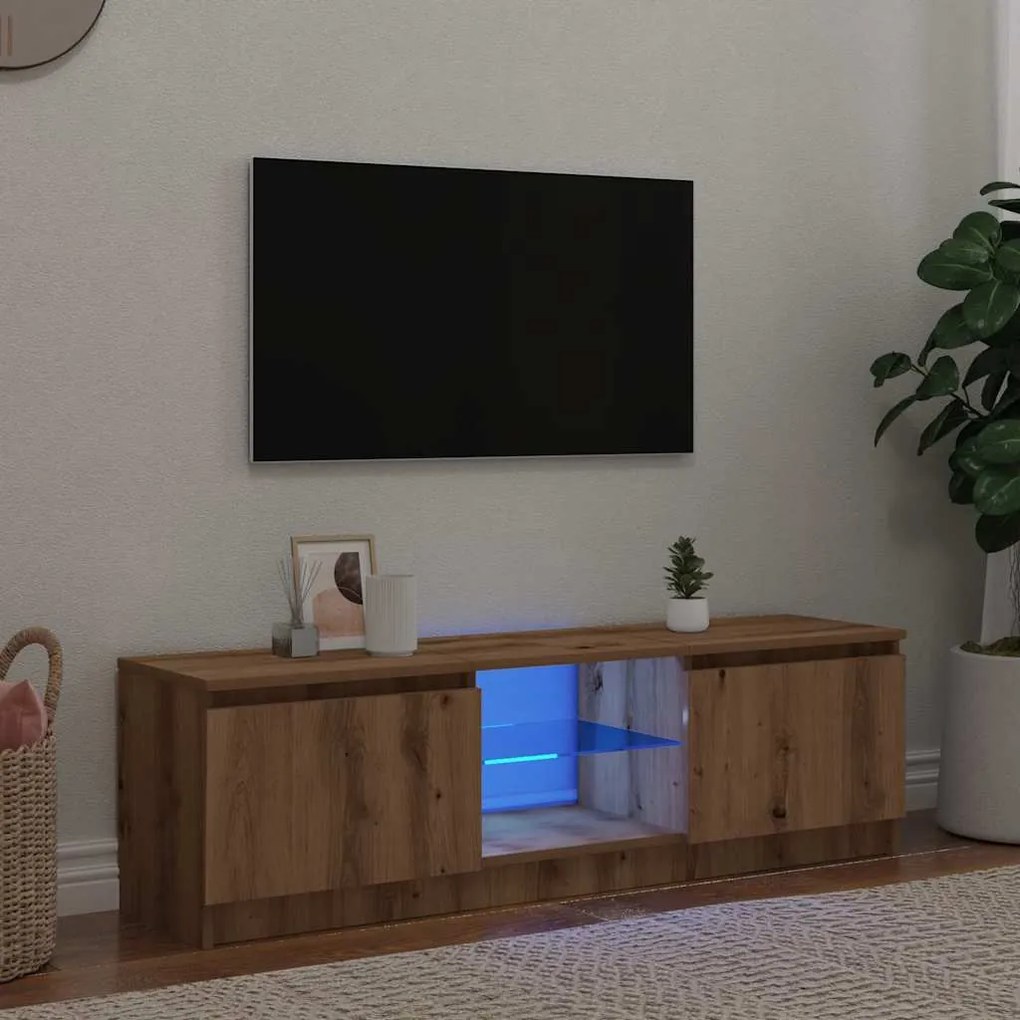 856350 vidaXL ТВ шкаф с LED осветление Дъб Artisan 140x40x36 cm