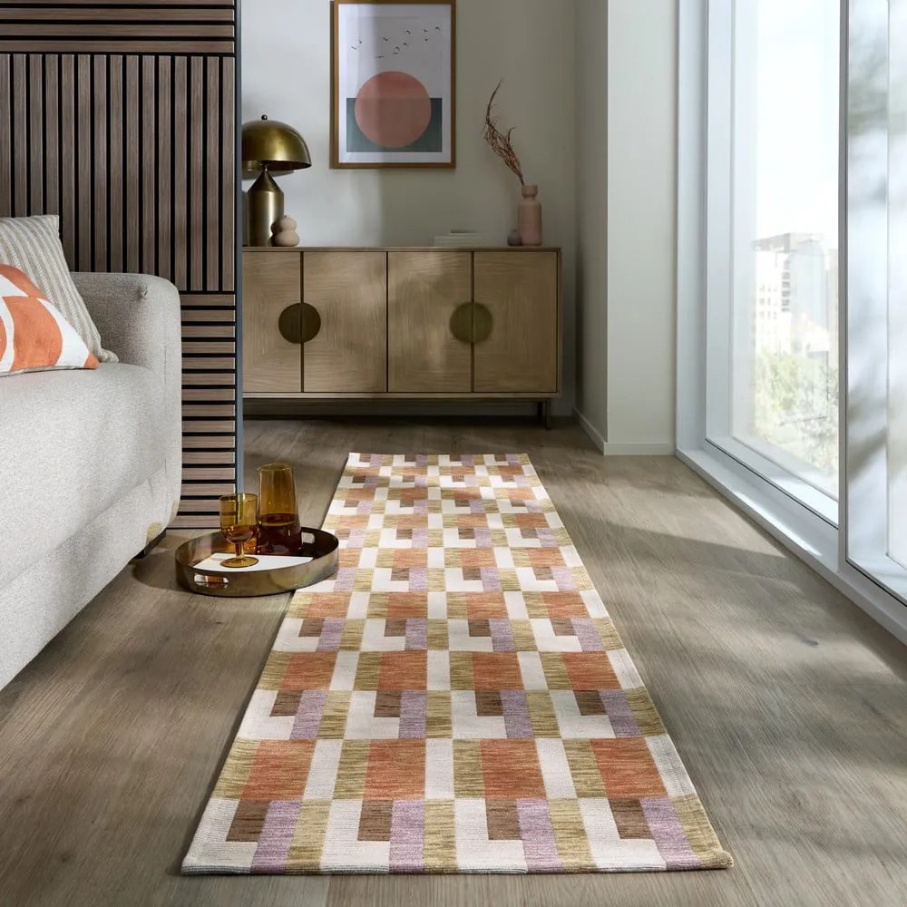 Оранжево-естествена пътека 60x230 cm Riley Block Geo – Flair Rugs