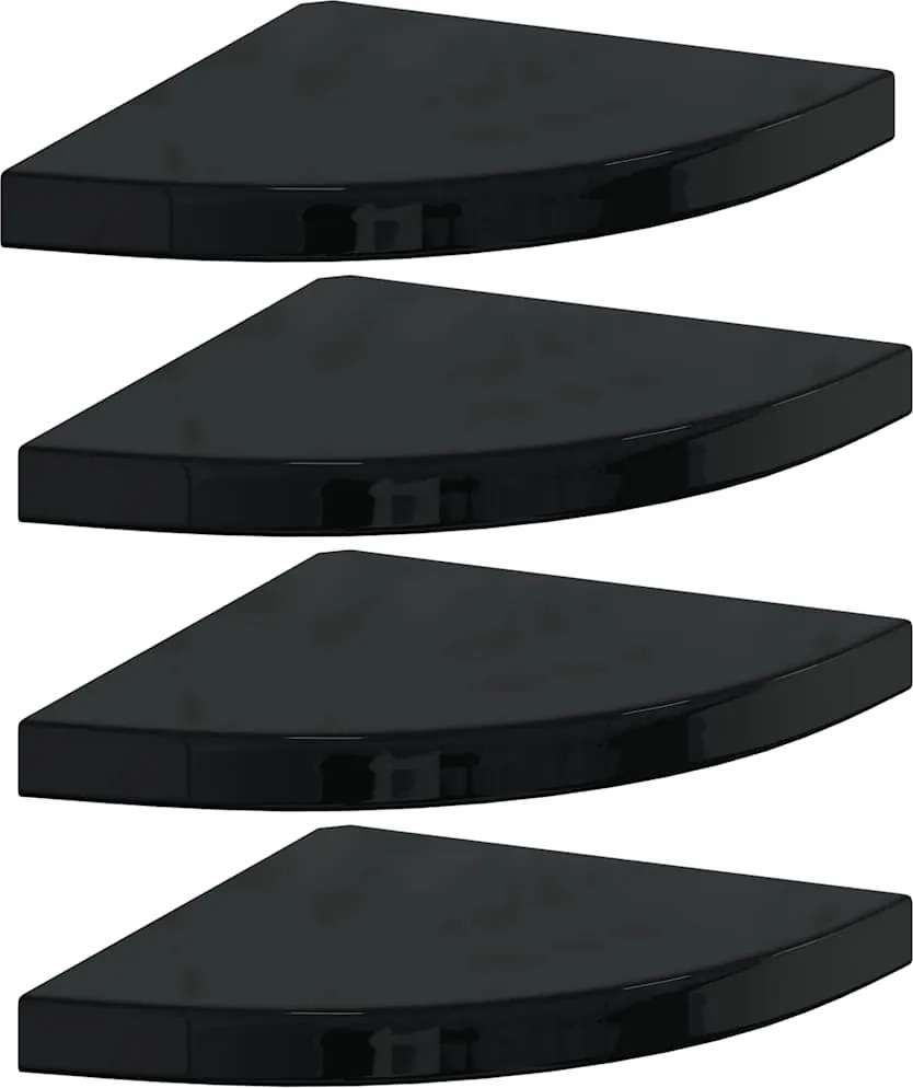 323912 vidaXL Окачени ъглови рафтове, 4 бр, черен гланц, 35x35x3,8 см, МДФ