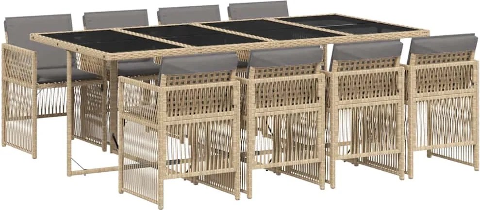 3210924 vidaXL Градински комплект с възглавници 9 части бежов микс полиратан