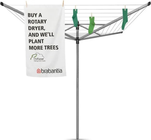 Външен простор Brabantia Lift-O-Matic 90300266, 40 м, Регулируема височина, Метален шиш за вкопаване, Калъф, Торба с щипки, Резистентен на корозия, Инокс