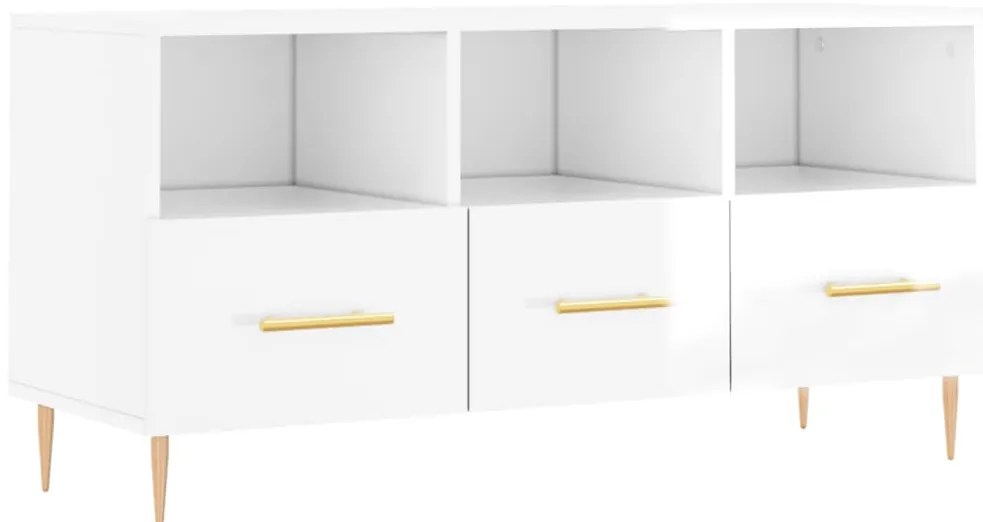 829022 vidaXL ТВ шкаф, бял гланц, 102x36x50 см, инженерно дърво