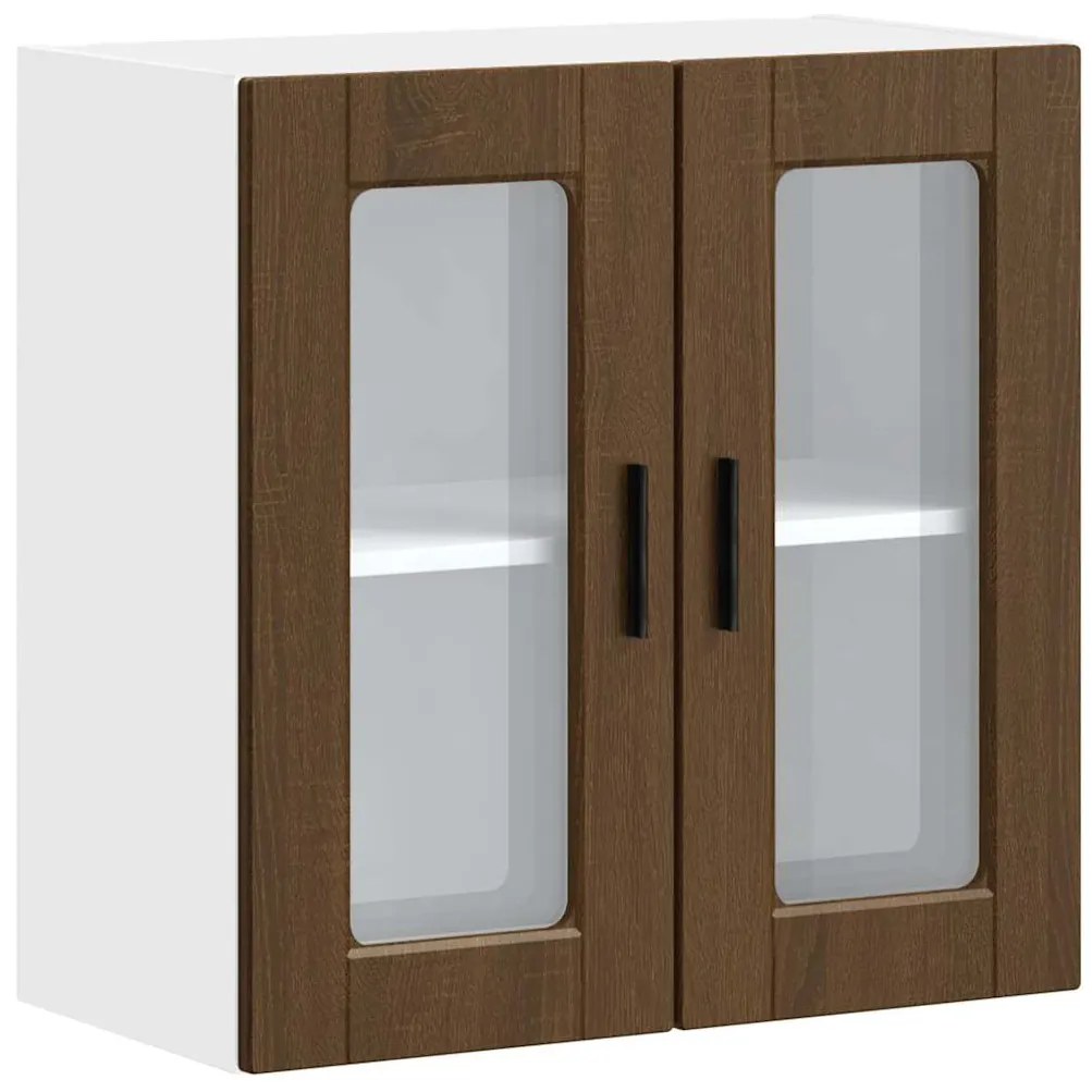 854154 vidaXL Кухненски стенен шкаф със стъклена врата Porto кафяв дъб