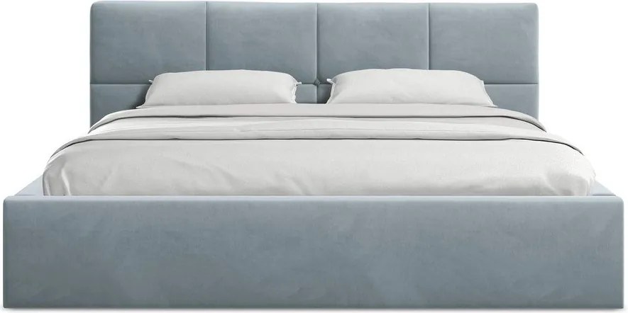 Светлосиньо кадифено двойно легло 140x200 cm тапицирано с място за съхранение и включена подматрачна рамка Hiko – Makamii