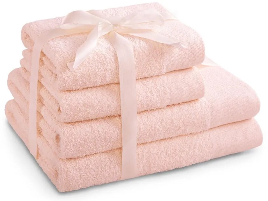 Светлорозови памучни хавлии и кърпи за баня в комплект от 4 бр. от тери Amari – Restilo