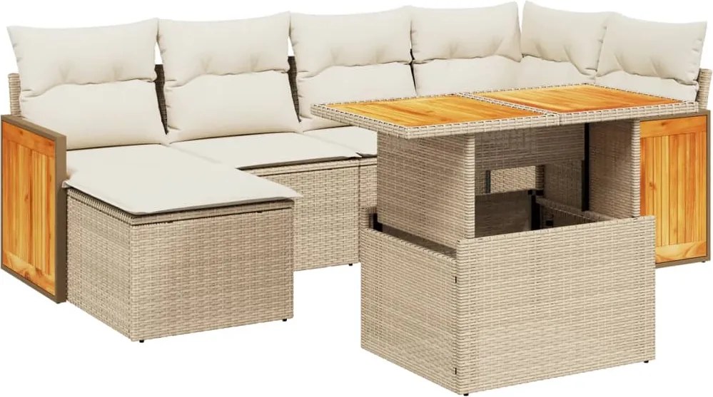 3274061 vidaXL Градински диван с възглавници, 7 части, бежов полиратан
