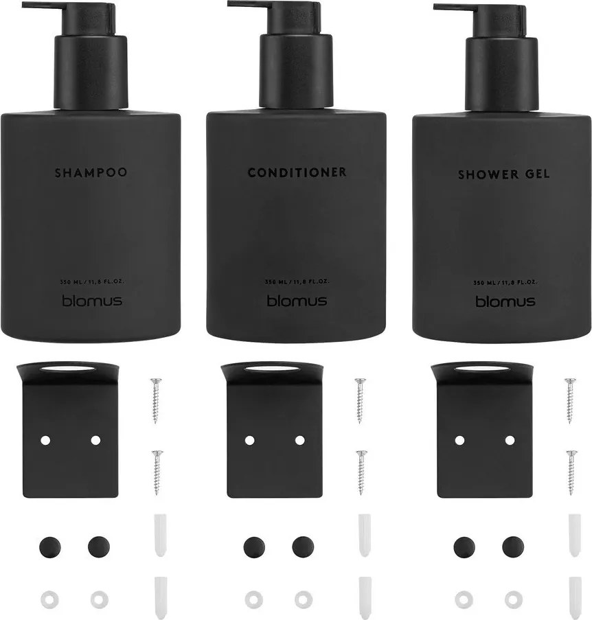 Черни стенни стъклени диспенсери за сапун 3 бр. 350 ml Kirei – Blomus