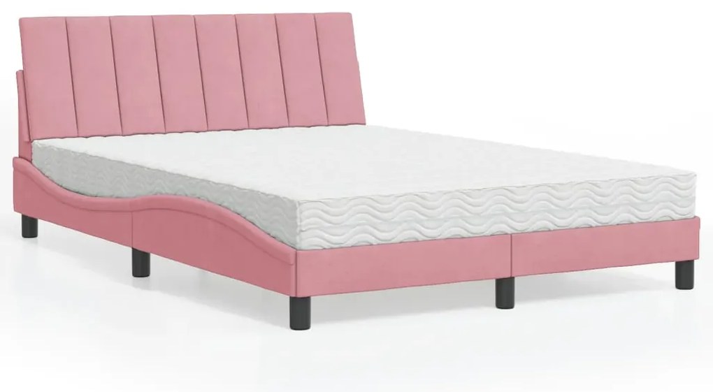 3208597 vidaXL Легло с матрак Hanko, розово, 140x190 см, кадифе