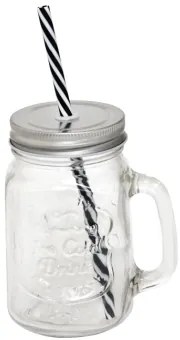 Horecano - Стъклен буркан със сламка и сребърна капачка 500ml. (1841S)