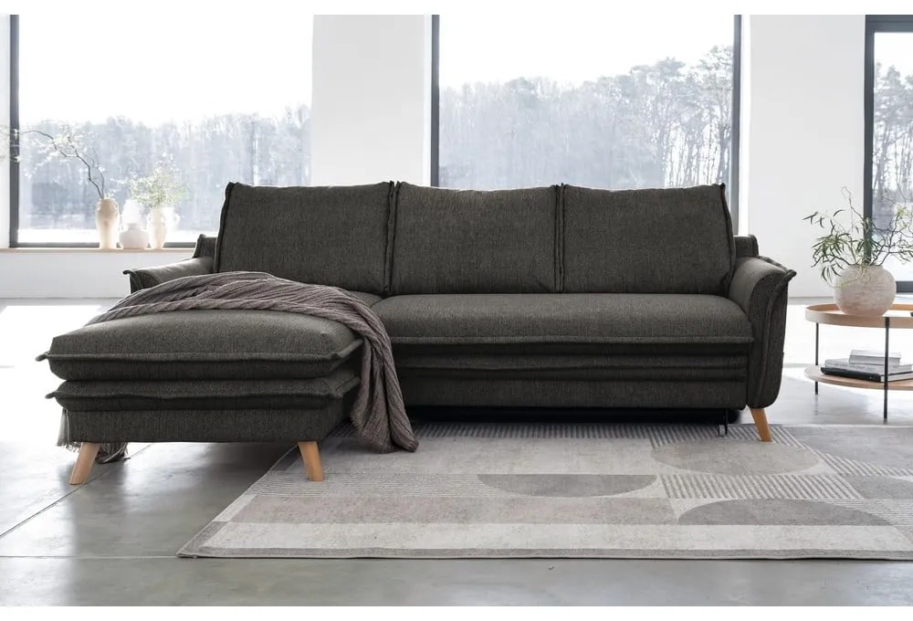 Тъмносив разтегателен ъглов диван (ляв ъгъл) Charming Charlie – Miuform