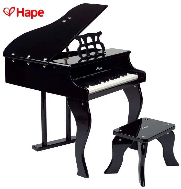 Hape - Детско дървено пиано със стол Черно H0320