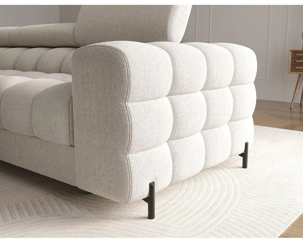 Кремав сгъваем/с място за съхранение ъглов диван от прежда с примки от букле (ляв ъгъл) Felro – ELTAP