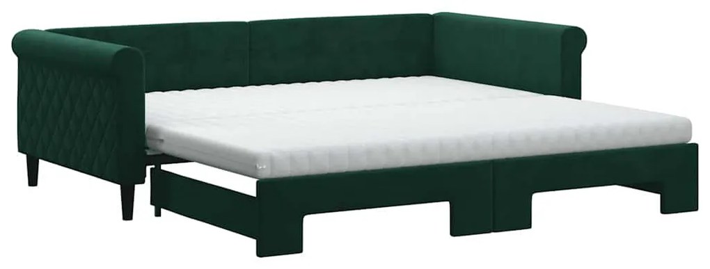 3197804 vidaXL Канапе с изтеглящо легло и матрак тъмнозелено 100x200 см кадифе