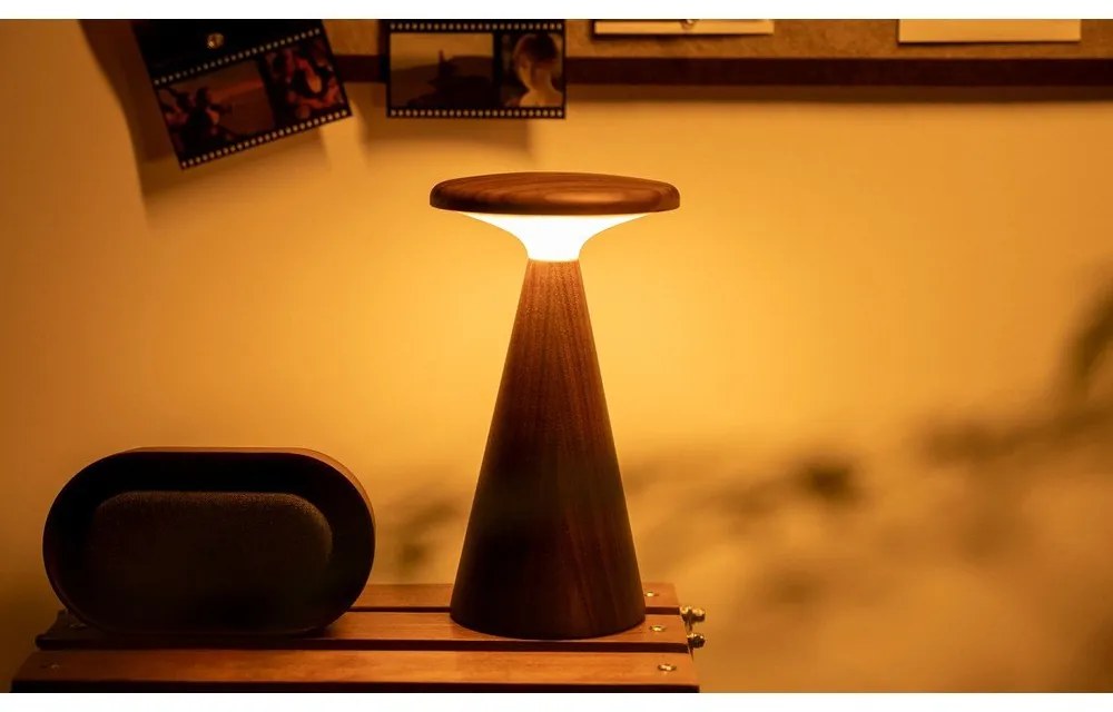 LED настолна лампа в тъмно естествен цвят с дървен абажур (височина 21 cm) Sylva – Gingko