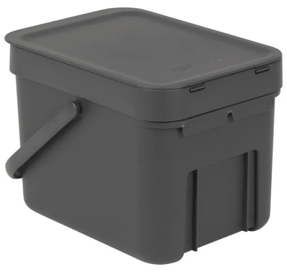 Кош за разделно събиране на боклук Brabantia Sort&Go 648974, 6 л, Дръжка, Възможност за стенен монтаж, Тъмносив