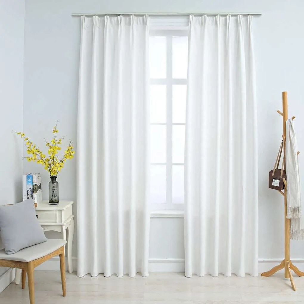 134486 vidaXL Затъмняващи завеси с куки, 2 бр, белезникави, 140x225 см