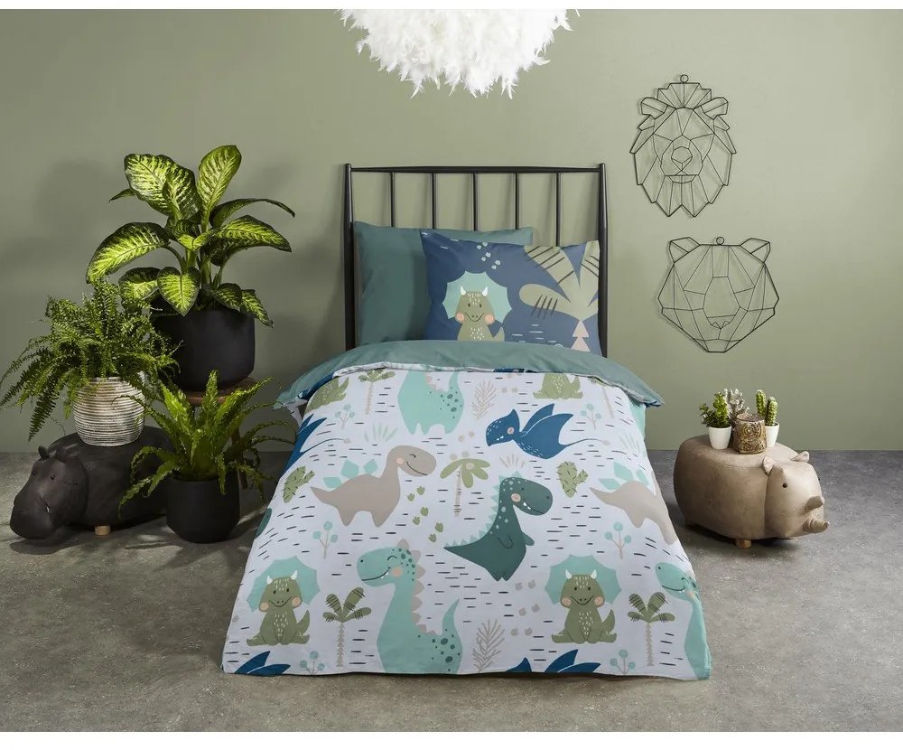 Зелено-синьо единично детско спално бельо от микрофибър 140x200 cm – Good Morning