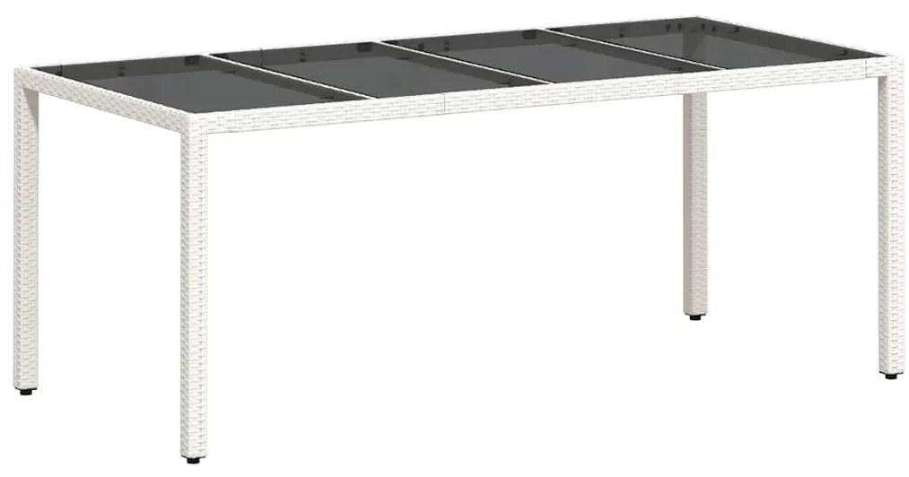 368129 vidaXL Градинска маса със стъклен плот бяла 190x90x75 см полиратан