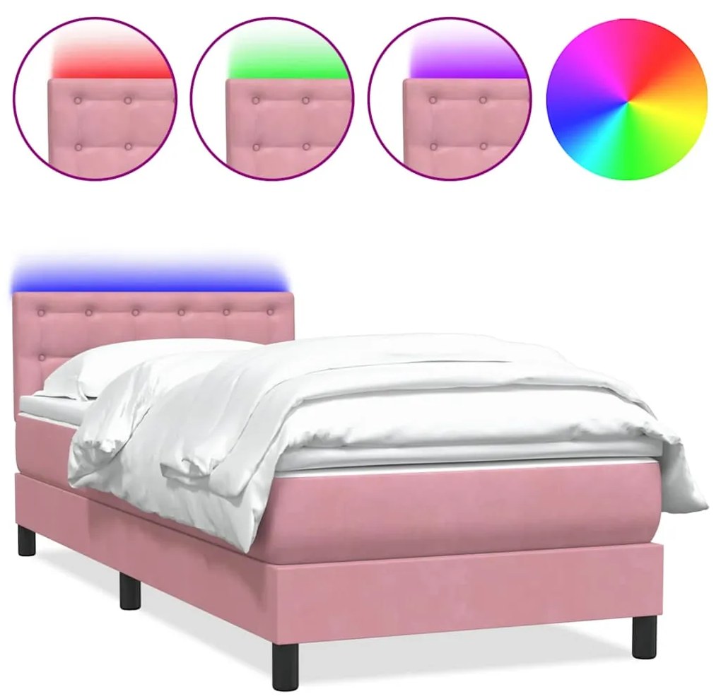 3317258 vidaXL Боксспринг легло с матрак и LED, розово, 100x210 см, кадифе
