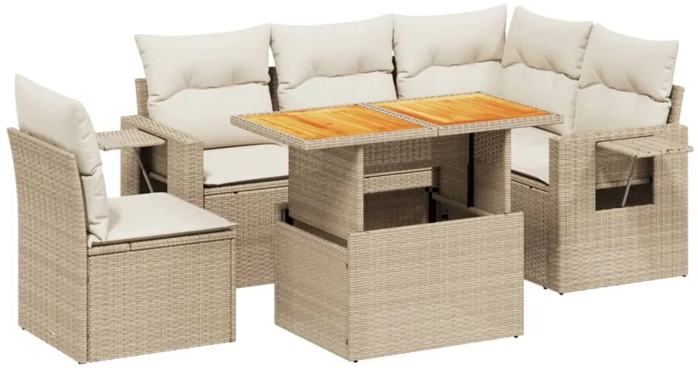 3271758 vidaXL Градински диван с възглавници, 6 части, бежов полиратан