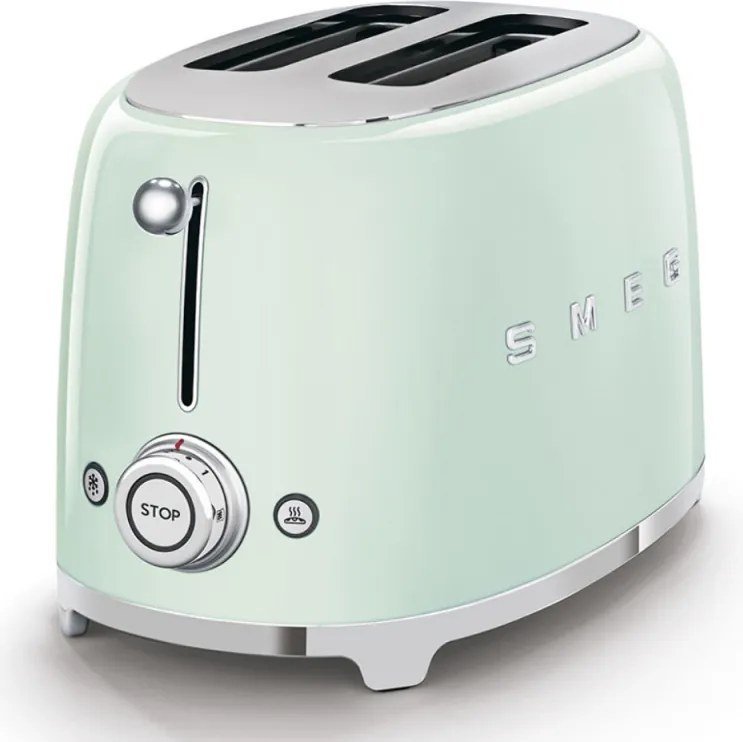 Тостер за хляб SMEG 50's Style TSF01PGEU, 950W, 2 филии, 6 нива, Тавичка за трохи, Вграден кабел, Неръждаема стомана, Зелен