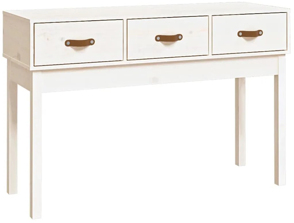 821755 vidaXL Конзолна маса, бяла, 114x40x75 см, борово дърво масив