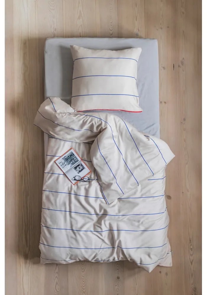 Синьо-бежово единично спално бельо от памучен сатен 140x200 cm Align – Mette Ditmer Denmark